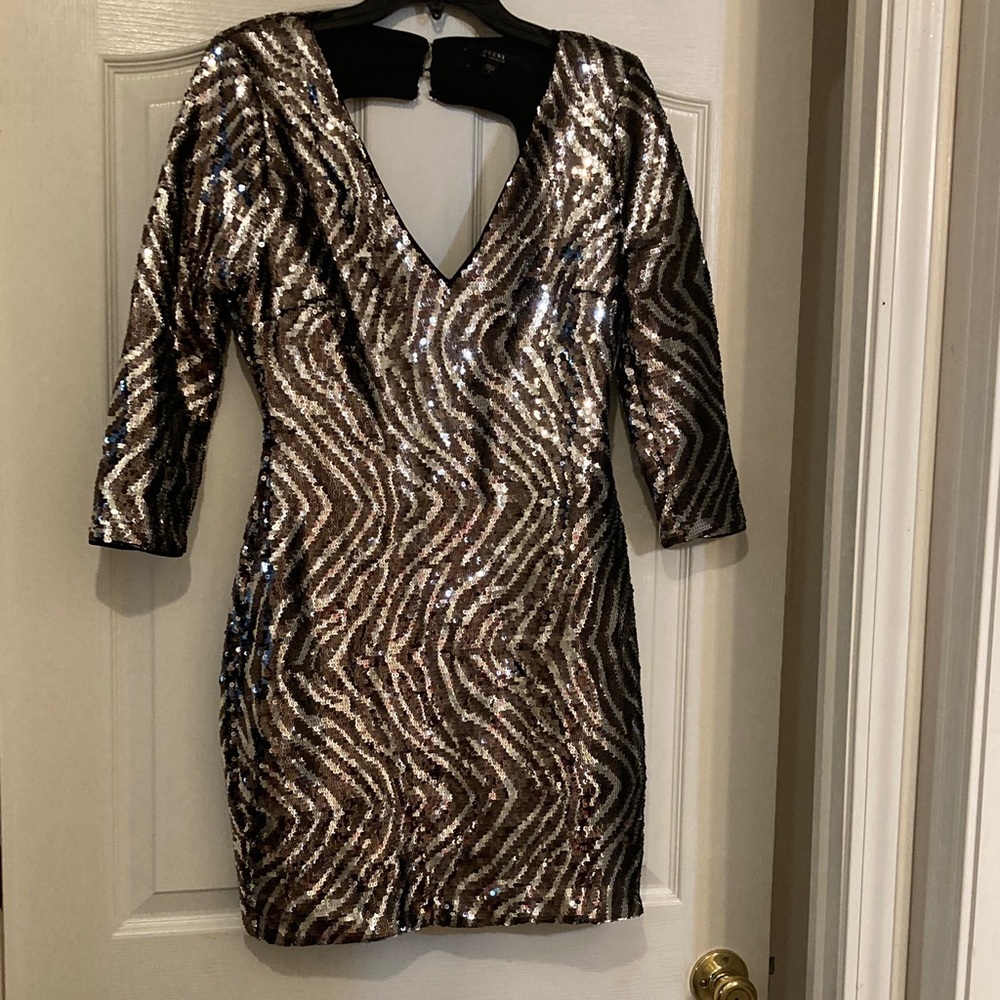 Guess Sequin Mini Dress in Silver and Black